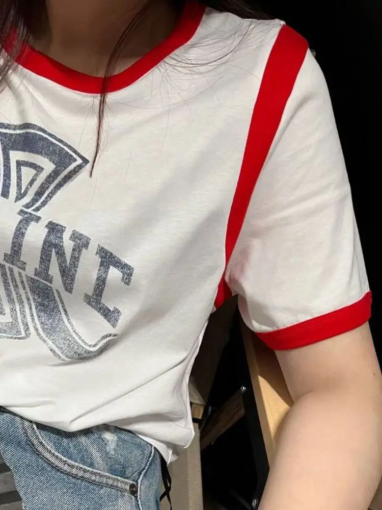 

2022 Summer New Products Raglan Sleeves Contrast Letter Print Short-sleeved Round Neck Casual Women T-shirt