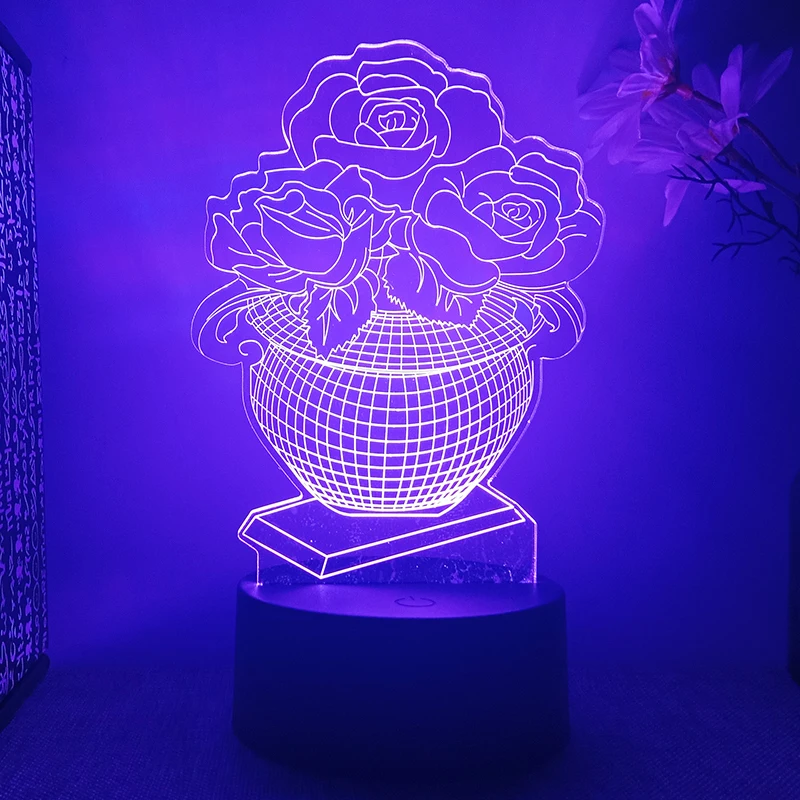 Rose 3d Led Night Light For Bedroom Lava Lamp Married Girlfriend Room Decor Valentine's Day Gift For Wife