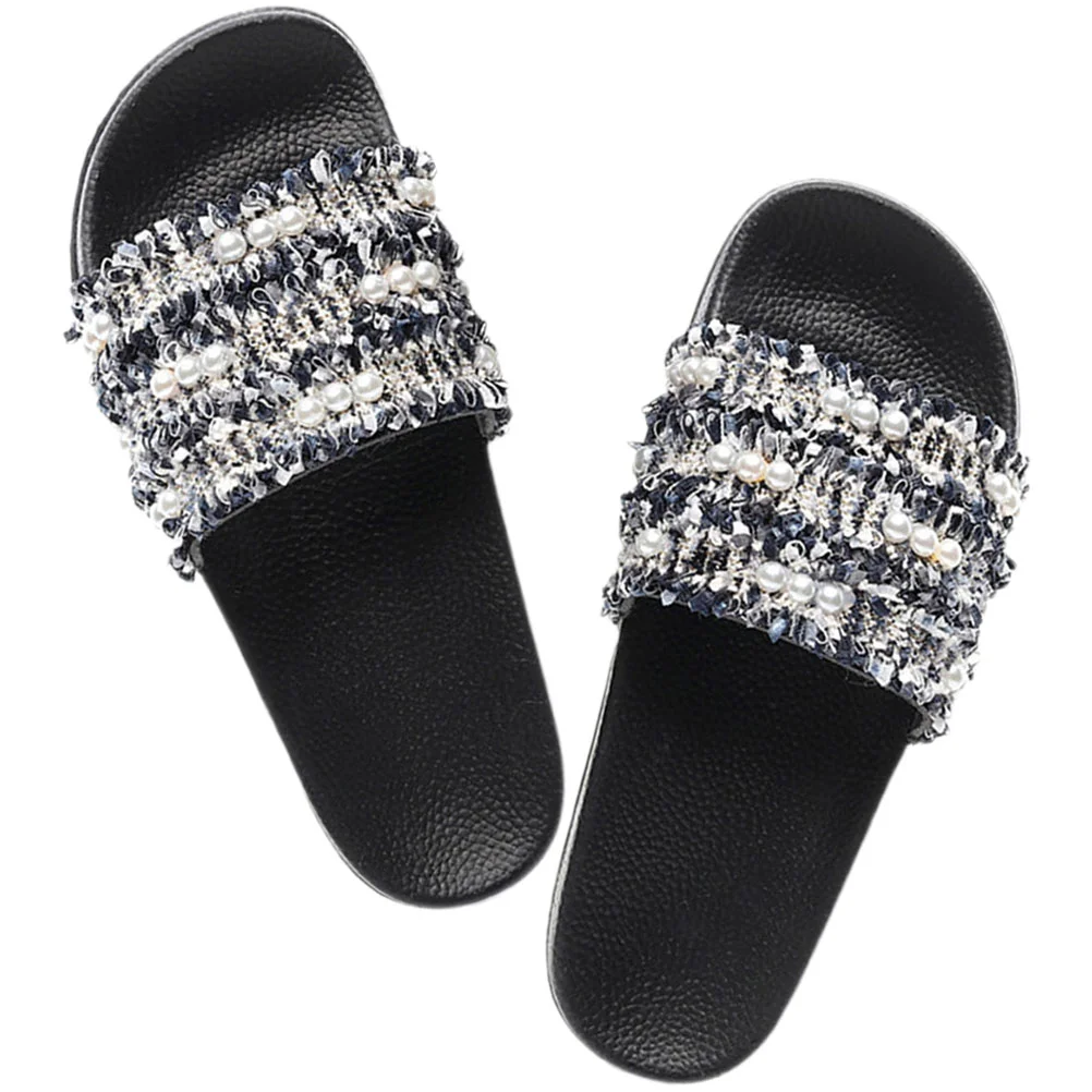 3 Pairs Platform Sandals Women Woven Pearl Slides Flat Slipper Braided Household 7.5 Pvc Miss