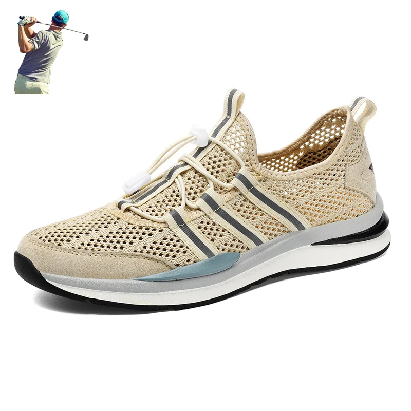 

Big Size 38-46 Men Golf Shoes Mesh Beige Grey Golf Training for Male Breathable Gym Men Shoes Anti Slip Golf Sneakers for Mens