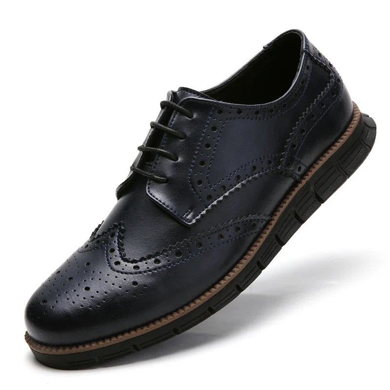 

Броги из коровьей кожи, мужские туфли на плоской подошве, повседневные мужские оксфорды в британском стиле, повседневные брендовые классические туфли для мужчин, черные туфли