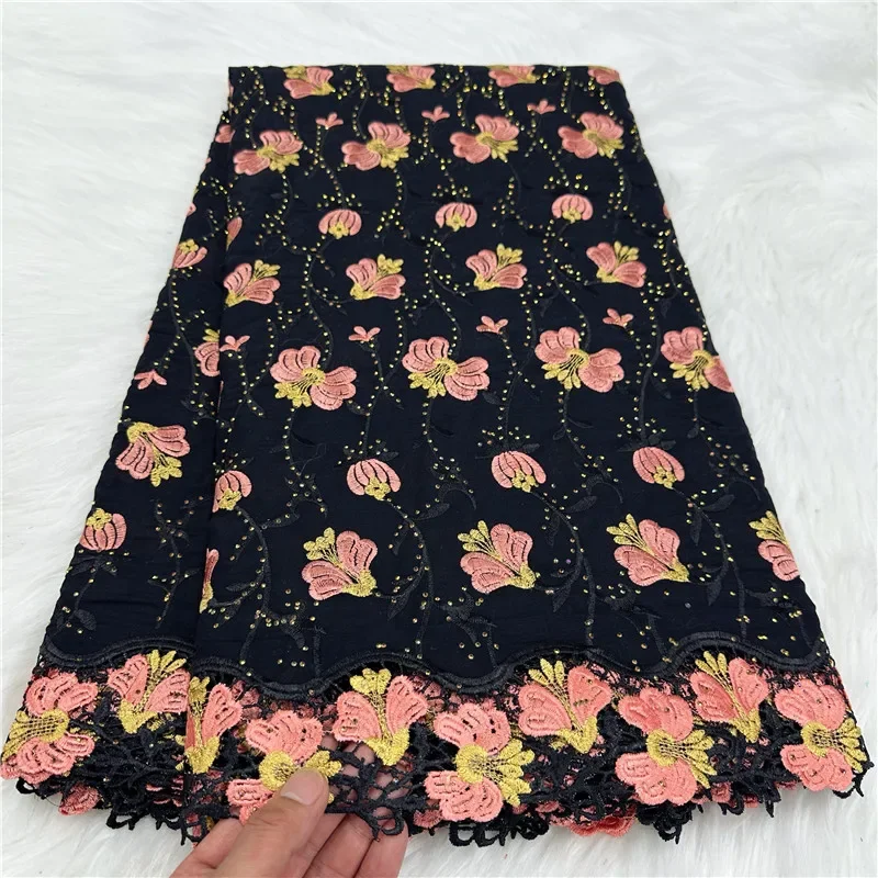 5 jardów z szalikiem Szwajcarska koronkowa tkanina Haftowana sucha koronka Afrykańskie 100% bawełniane tkaniny woalu Dubaj styl 18L 1070401