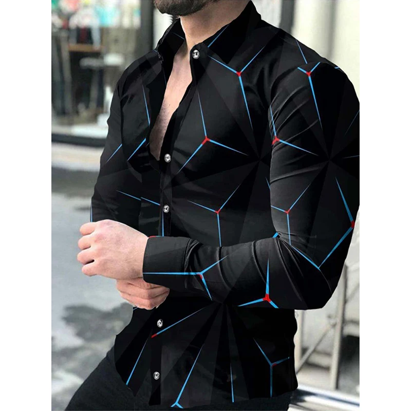 Autumn Men's Turn-down Collar Shirts Starry Sky Print Casual Button Down Shirt Long Sleeve Tops Cardigan Social Fashion