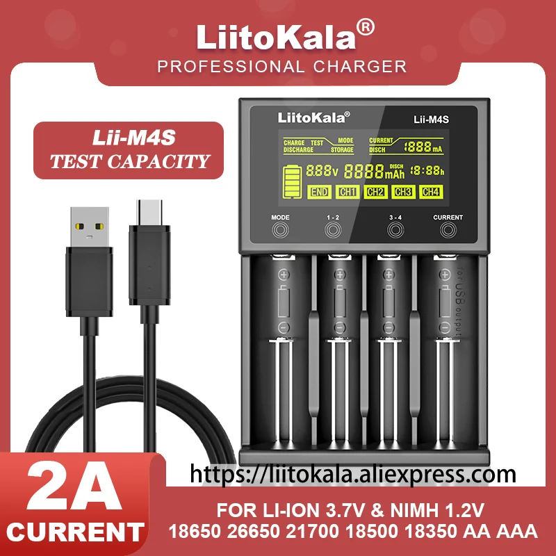 

LiitoKala Lii-M4S Multifunctional Battery Charger for 3.7V 1.2V 18650 26650 21700 14500 18350 AA AAA A C and other batteries