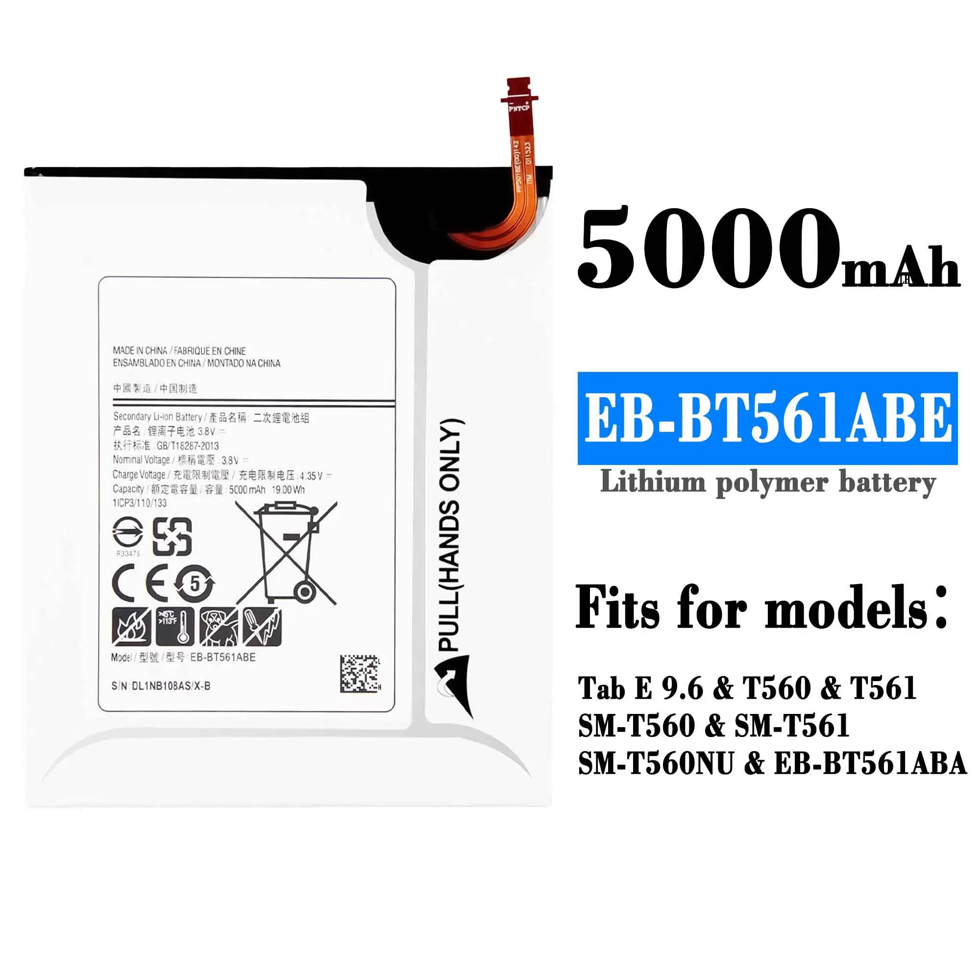 

SAMSUNG Orginal Tablet EB-BT561ABE EB-BT561ABA 5000mAh battery For Samsung Galaxy Tab E T560 T561 SM-T560 Tablet Battery Sm-t565