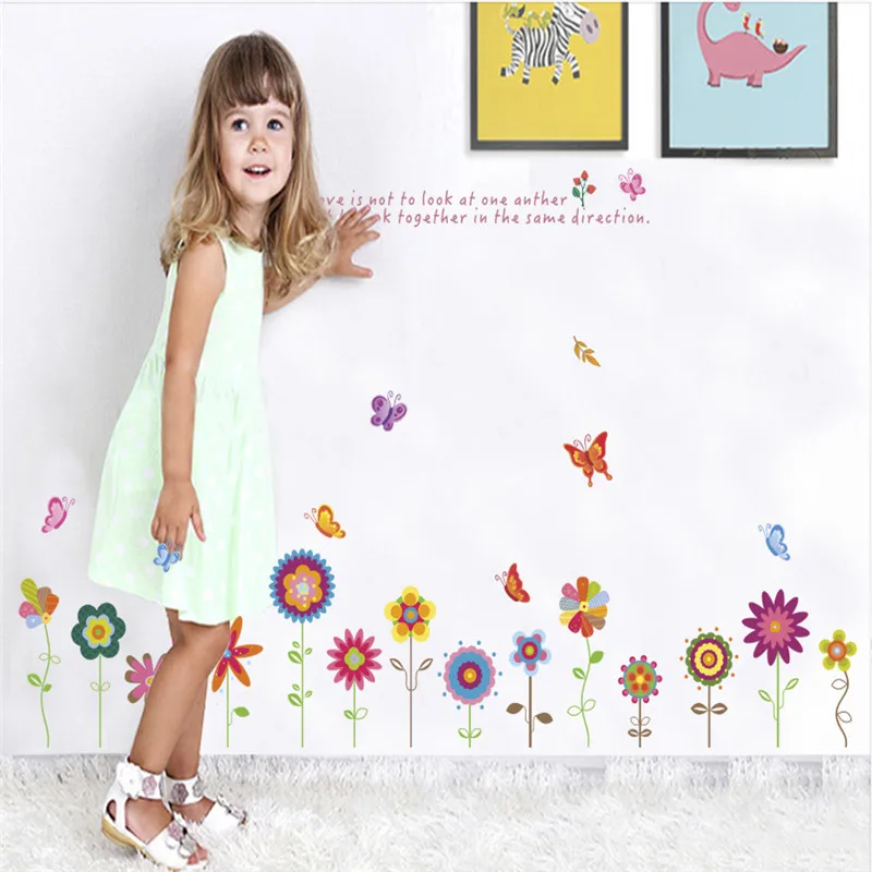 

Colourful Flower Butterflies Wall Stickers For Living Room Bedroom Baseboard Stairs Home Decorations Plant Mural Art Pvc Decal