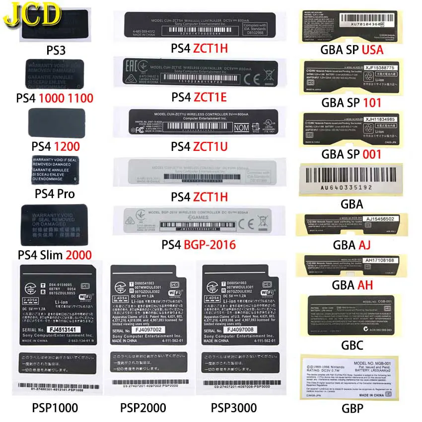 

New Lables Back Stickers For GBA SP GBC GBP Game Console Housing Shell Sticker Lable Seals For PS4 Pro Slim 2000 1000 1100 1200