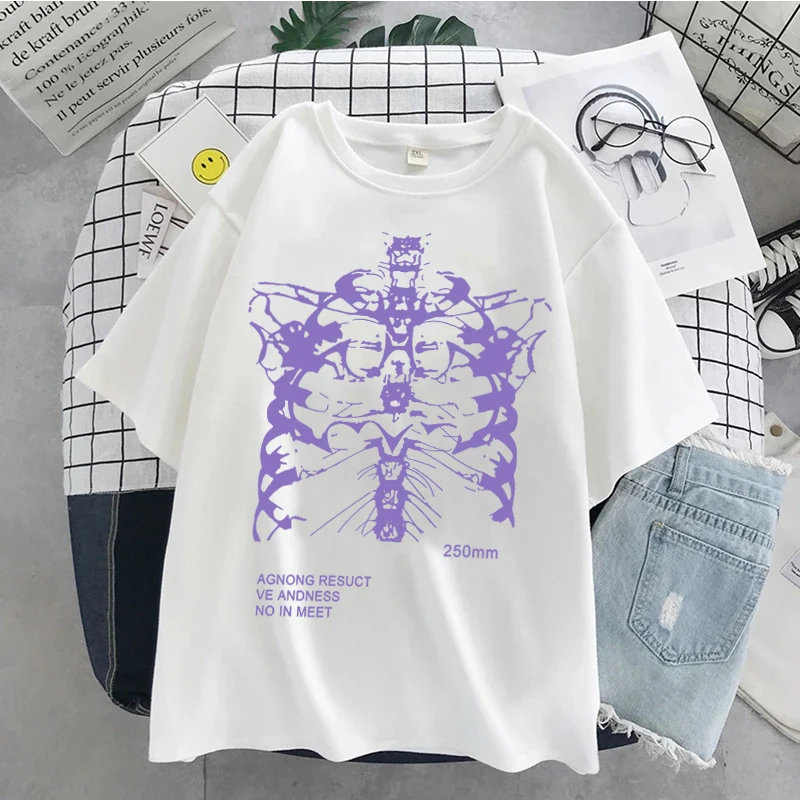 

2023 Funny Women T-shirt Dark Skull Bones Heart and Lung Print Harajuku Short Sleeve T Shirt Streetwear Female Y2k Clothes Tops