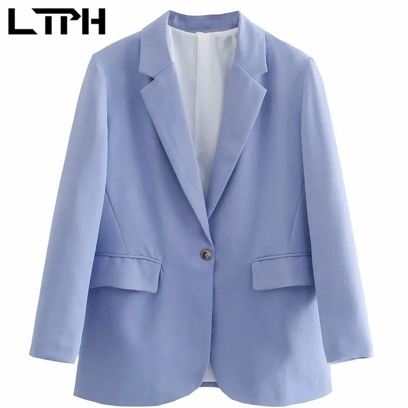 LTPH loose casual blazer women single button long sleeve mid-length Pockets Office Ladies Jackets thin Suit Coat 2023 Summer New