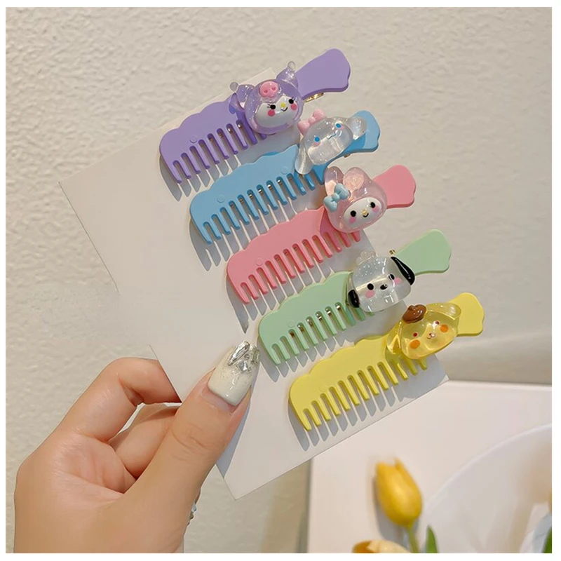 

Super Cute Sanrio Kuromi Small Comb Hairpin Cinnamoroll KT Cat Y2k Bangs Finishing Kawaii Hair Accessories Clip Girl Heart Gift