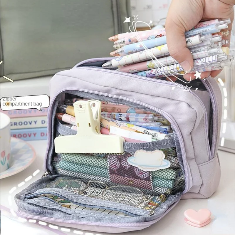 Large Capacity Pencil Bag Aesthetic Pencil Pouch School Cases Zipper Big Stationery Bag Pen Case Students School Supplies