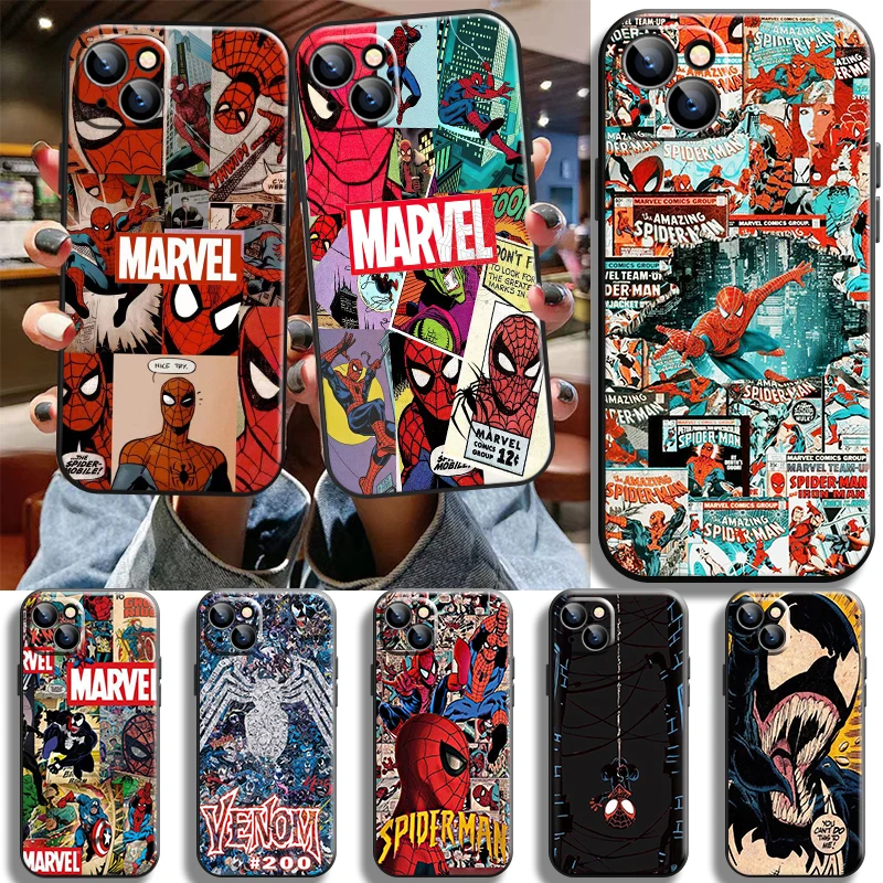 

Spiderman Venom Comics Phone Case For iPhone 14 13 12 11 Pro Mini X XR XS Max SE 7 8 Plus Shell Soft Carcasa Cases Funda
