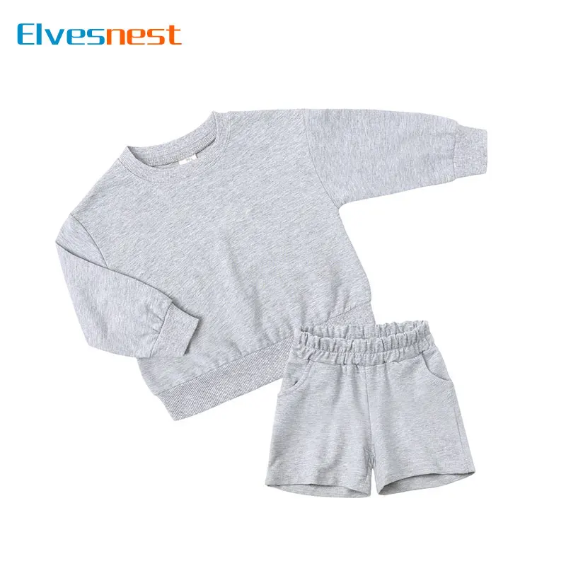 

Solid Color Kids Clothes Girls Sets Spring Autumn Fashion Clothes Boys Outfits Cotton Long Sleee Tops+shorts Children Clothing