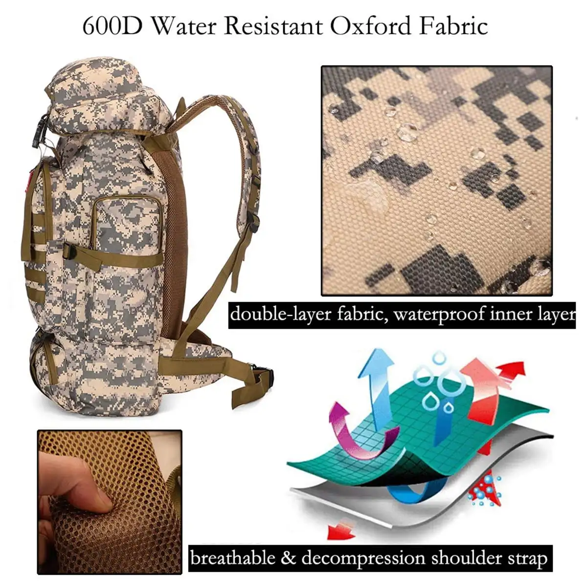 80L Large Capacity Outdoor Military Tactical Backpack Rucksack Camping Hiking Backpack Outdoor Sports Shoulder Bag Unique Design