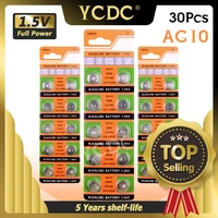 ycdc button battery 30pcs ag10 for watch toys remote 189 lr54 cell coin alkaline battery 1 55v sr54 389 189 lr1130 389 sr1130