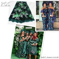 pgc 2022 summer womens 5 yards flocking nigerian velvet sequins sewing materials dubai lace fabric for wedding dress 4253b