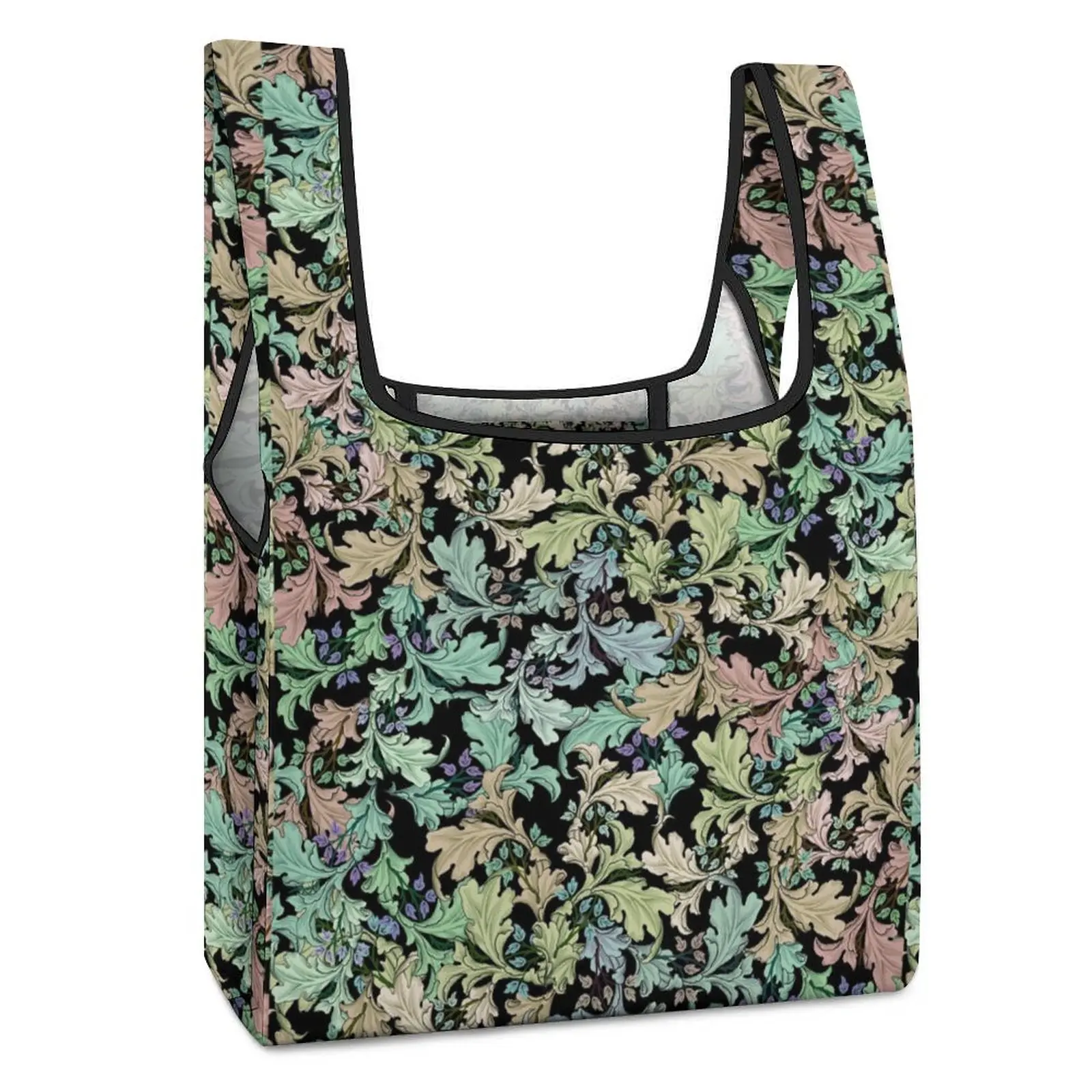 Colorful Leaf Printing Waterproof Foldable Shopping Bags Double Strap Handbag Tote Casual Woman Grocery Bag Custom Pattern