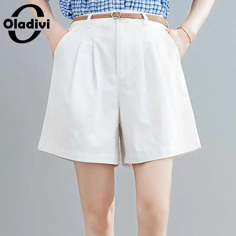 

Oladivi 3 Colors Oversized Wide Leg Straight Pants Women Bottoms Summer White Shorts Lady Short Trousers Black Khaki M L XXL 3XL