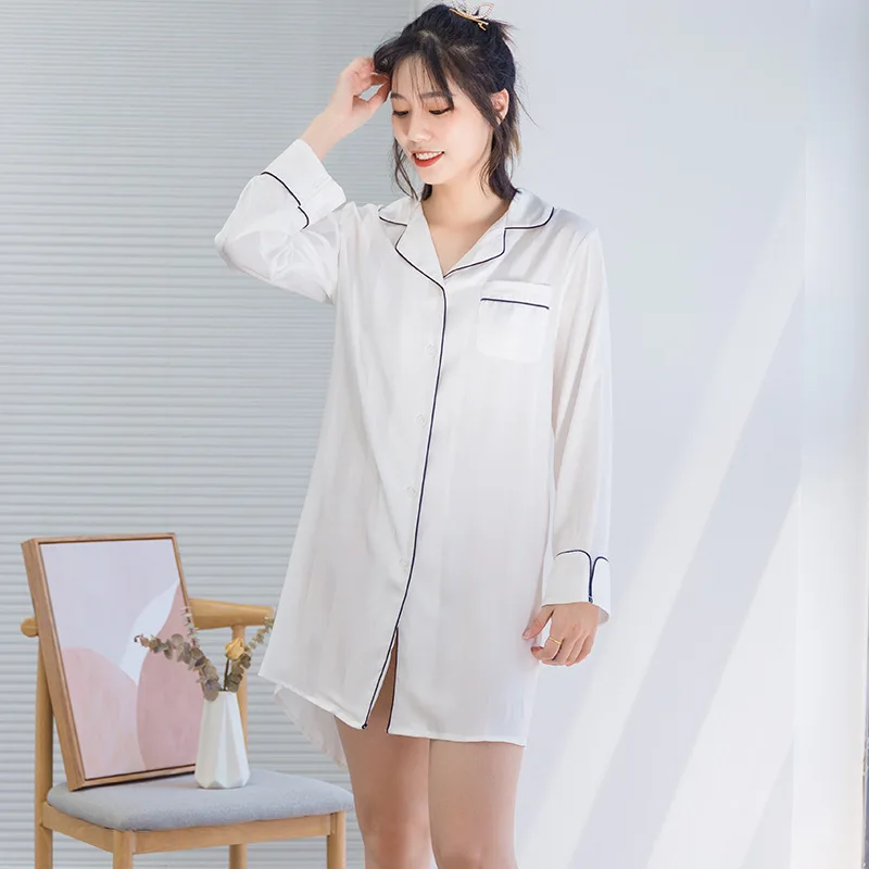 Autumn Summer Silk Nightgown Women's Silk Satin Homewear Sleepwear One-Piece Pyjamas Night Dress Nightwear For Women Sleeping
