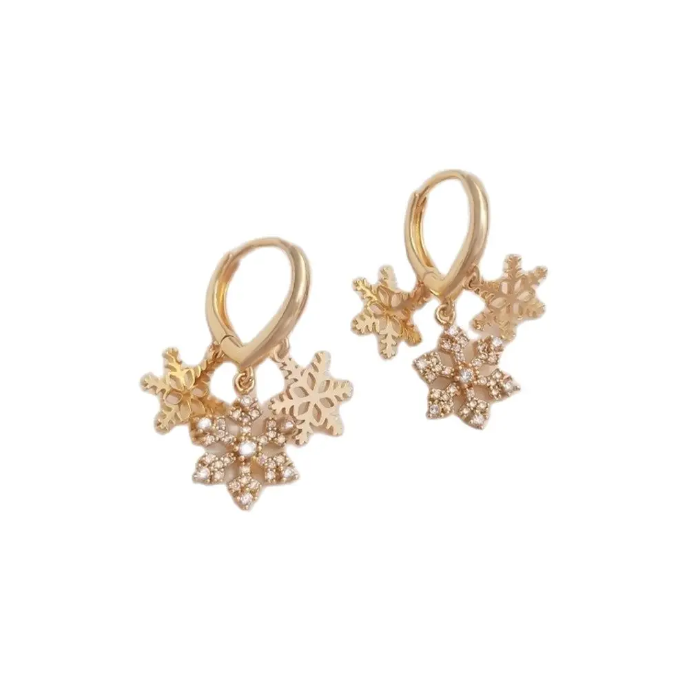 

14K Gold Filled Plated Three snowflake earrings fashionable temperament female Korean fashion earrings