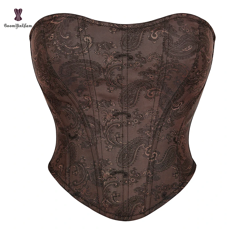 

13 Spiral Steel Boned Waist Training Body Shaper Jacquard Korsett Women's Brown Steampunk Gothic Corset Top Plus Size XS-6XL