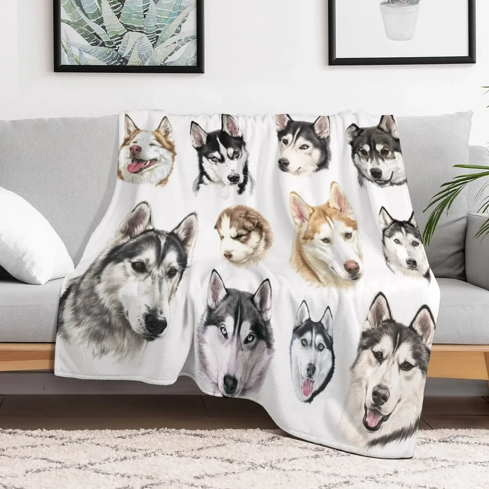 Коллаж хаски одеяло одеяла для кровати Клетчатые Шерстяные