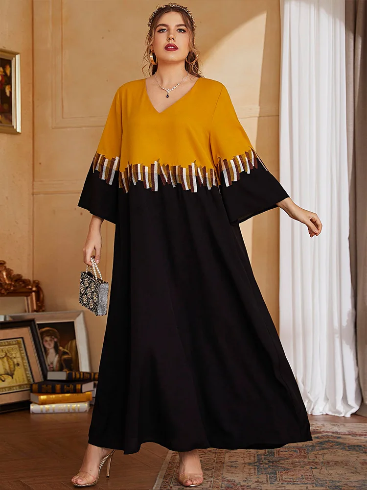 

2023 Eid Kaftan Dubai Abaya Dress Women Long Sleeve Loose Plus Size Casual Colored Arabic Muslim Clothes Caftan Kaftan Elegant
