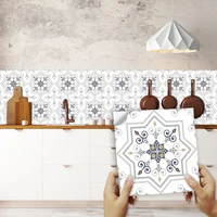 white grey seamless patchwork floral tiles stickers kitchen oil proof bathroom cupboard home decor peel stick art wall decal