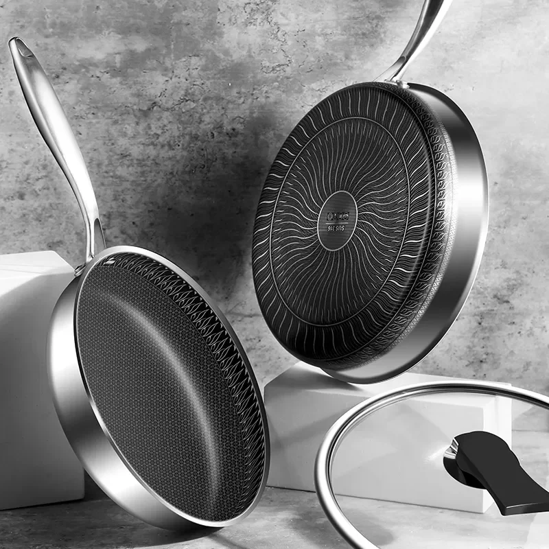 

NEW2023 316 Stainless Steel Frying Pan High Quality Full Uniform Heating Honeycomb Pot Kitchen General Purpose Induction Non Sti