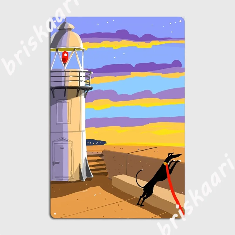 

Металлическая табличка для кинотеатра с изображением маяков на закате