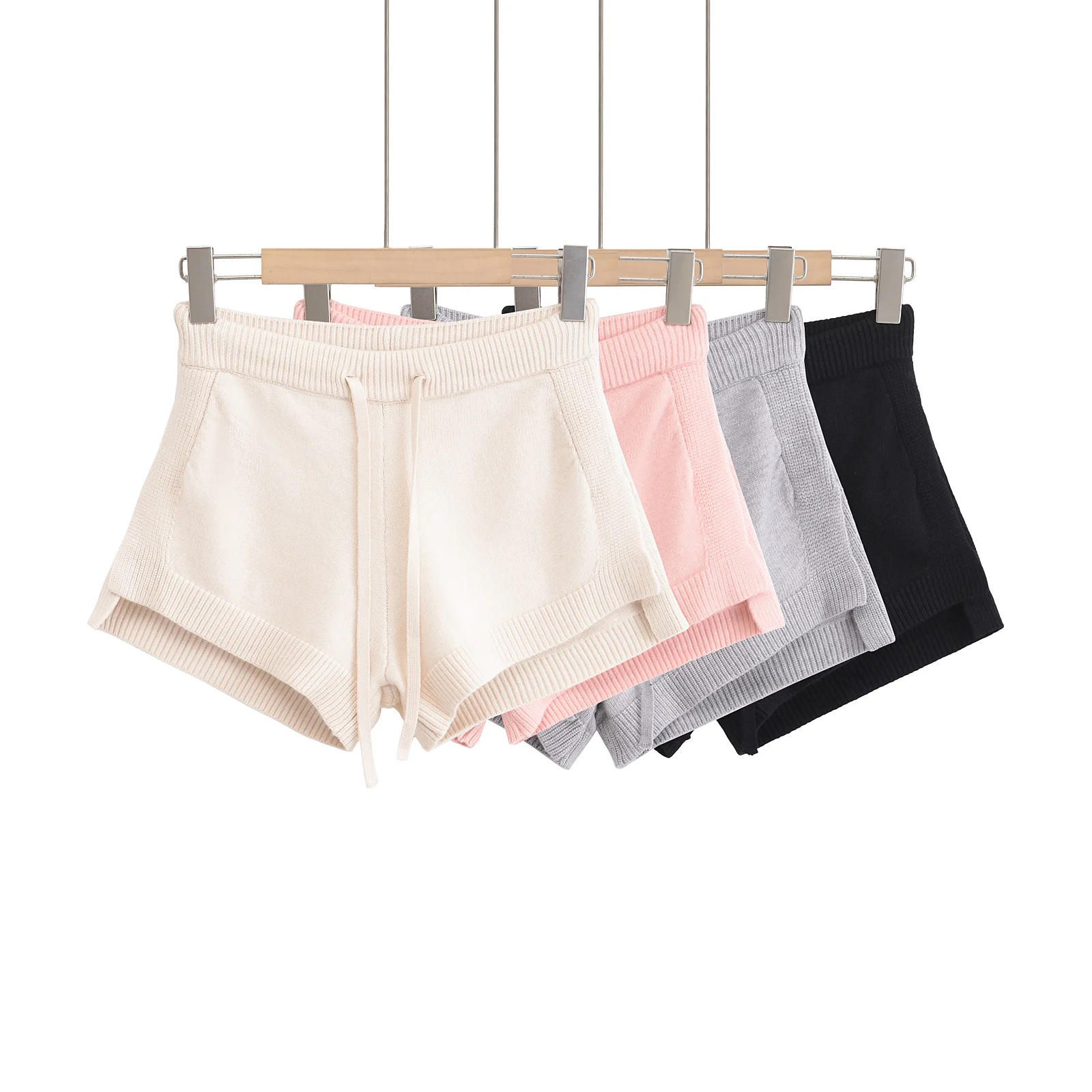 Шорты женские повседневные однотонные трикотажный свитер с завязкой на талии