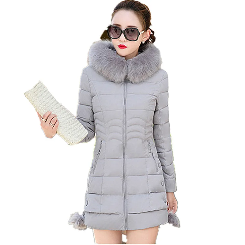 Female In The New Long Winter 2021 Han Edition Cotton-padded Jacket Collars Feather Coat of Cultivate One's Morality Show Thin