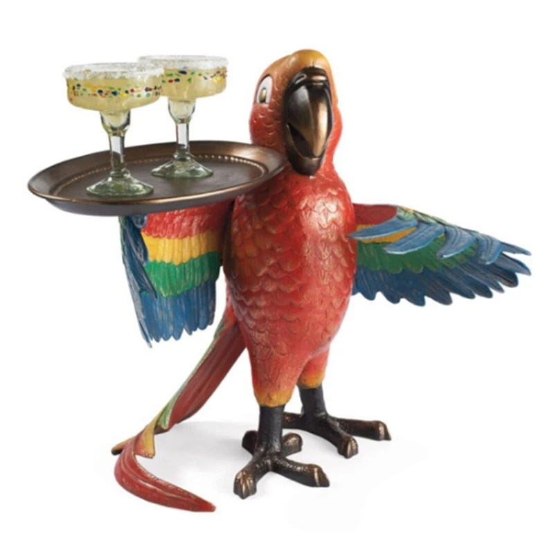 

Parrot Waiter Fruit Wine Tray Table Decoration Resin Statue Parrot Waiter Figurine Decorative Tray Coin Bank