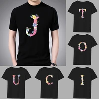 mens classic t shirt casual o neck pink lettern printing pattern series commuter all match breathable black shirt