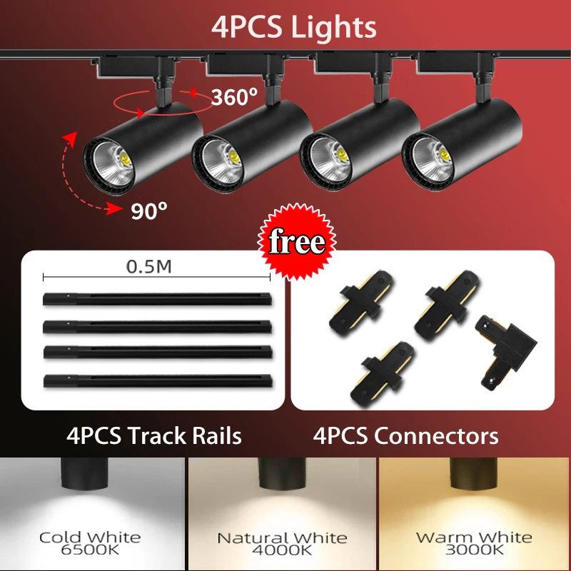 

Светодиодный трековый светильник, весь комплект, 220 В,трековые светильники, система рельсового освещения, трековый светильник потолочный, 20/30/40 Вт, COB, потолочная трековая лампа для магазина одежды, гостиной,