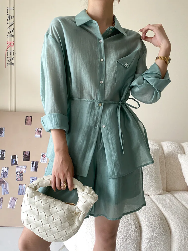 

LANMREM Sunscreen Long Sleeves Single Breasted Shirt And Shorts Fashion Two Piece Set 2022 Summer New Trendy Clothing 2R3297