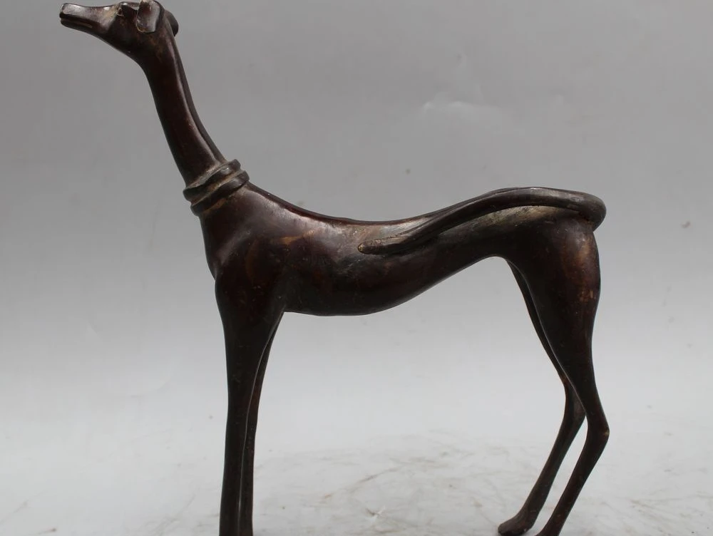 

Copper Brass craft 9" Chinese Folk Bronze Valiancy Ferocious Military Hound Dog Statue Sculpture
