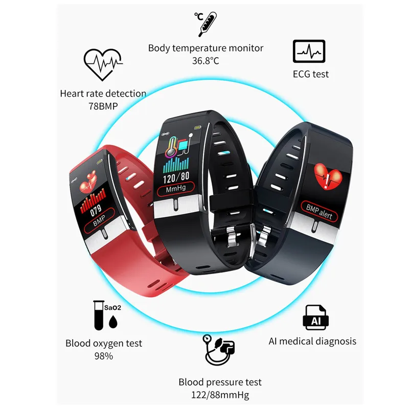 Premium E66 Smart Watch ECG Temperature Measurement Heart Rate Blood Pressure Oxygen Wristband Health Fitness Bracelet Band