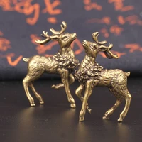 2pcs pure copper deer sculpture ornaments solid brass sika miniature figurines lucky feng shui crafts desk decorations