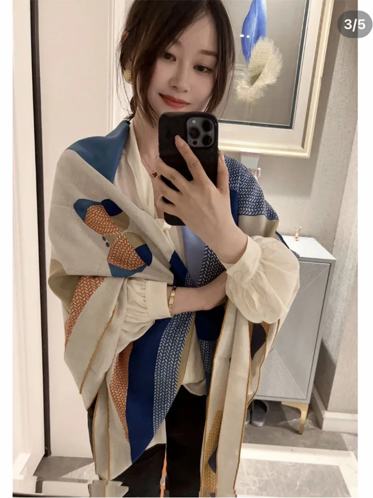 Шёлковый шерстяной кашемировый шарф с принтом животных женские шали большим