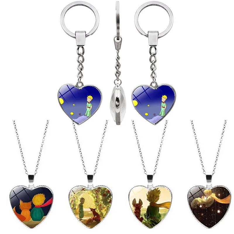 

The Little Prince Heart Necklace Fashion Statement Double Glass Pendant Keychain For Women