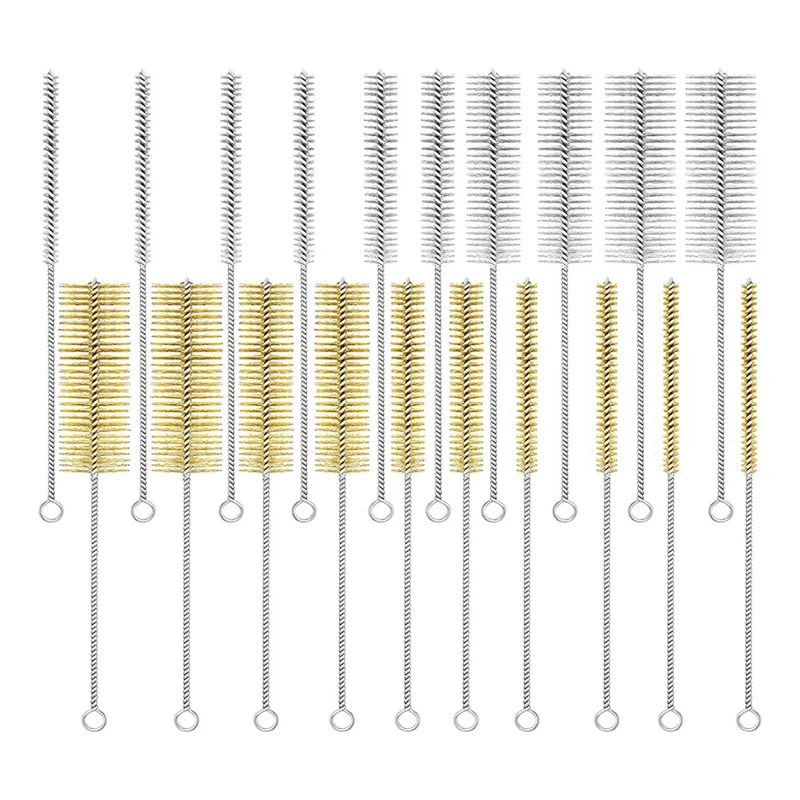 

20 Pcs Tube Bottle Brush Kit Brass Stainless Steel Bristle Wire Brush For Multipurpose, 6 Mm, 8 Mm, 10 Mm, 12 Mm, 20 Mm