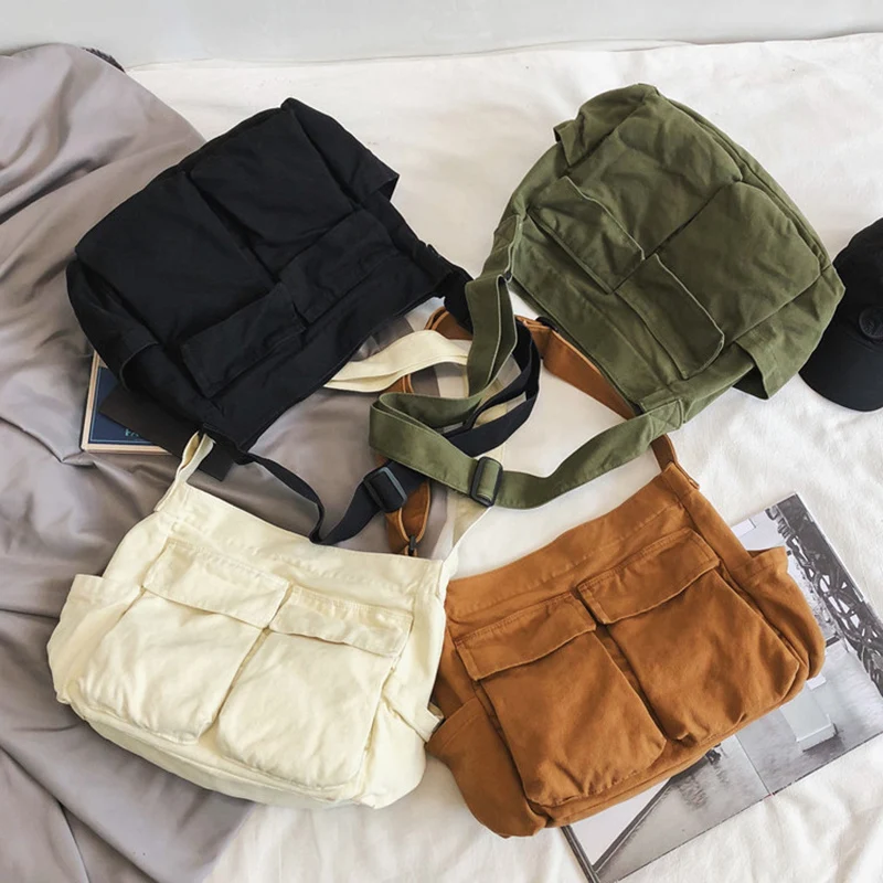 

Женские сумки-мессенджеры для девочек, Дамская дизайнерская большая школьная сумка, однотонные повседневные холщовые женские сумки через ...