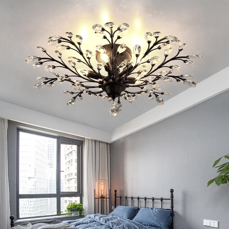 

Креативные современные потолочные светильники для гостиной, личный магазин одежды, заподлицо, ресторан, спальня, Хрустальные потолочные светильники черного цвета