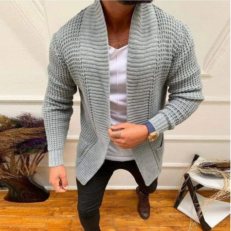 

Spring and Autumn New Striped Casual Knitted Cardigan Men's Solid Color V-neck Long-sleeved Sweater Daily Street Sportswear Men