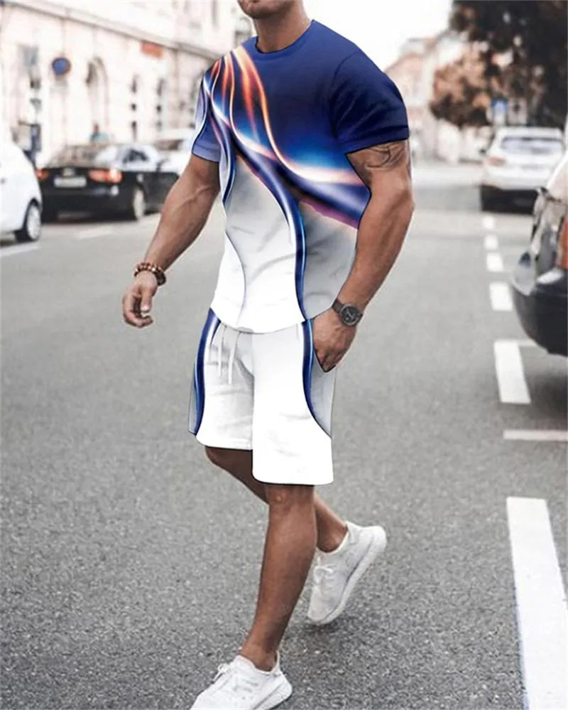

2022 Men's T-Shirt Set Summer Shirt + Shorts Two-piece 3D Printed Street Sweatshirt Cycling Wear Oversized Men's Clothes