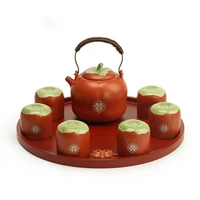 creative household ceramics persimmon shape teapot set teacup tea pot ceremony for chinese red wedding supplies souvenir gifts