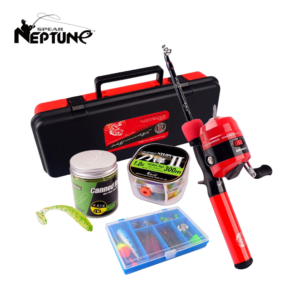 

NEPTUNE SPEAR 107PC Fishing Rod Full Kit Kids with Telescopic Rod Spinning Reel Fishing Line Bait Hook Saltwater Travel Pole Set