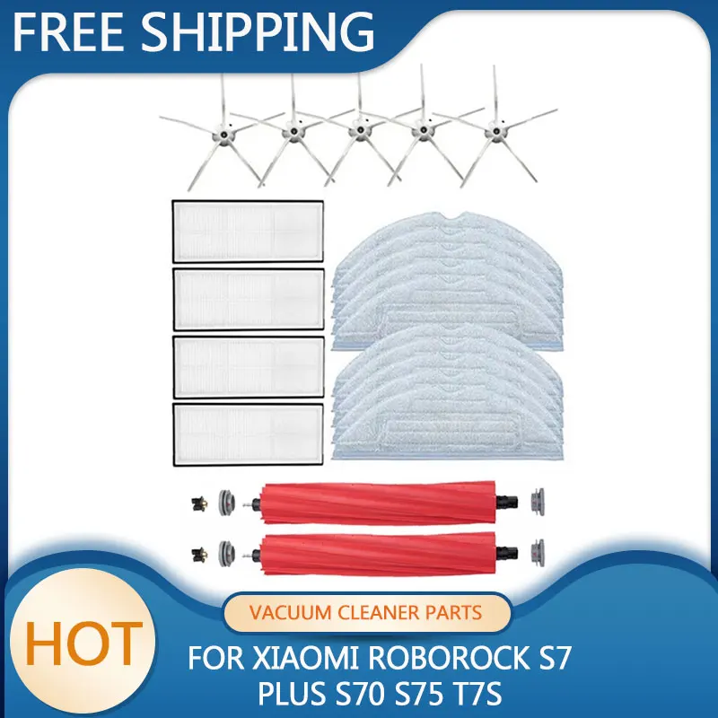 

Vacuum Cleaner Parts For XiaoMi Roborock S7 S70 S75 S7Max S7Max Main Side Brush Hepa Filter Mop Rag Dust Bag Replacement Kit