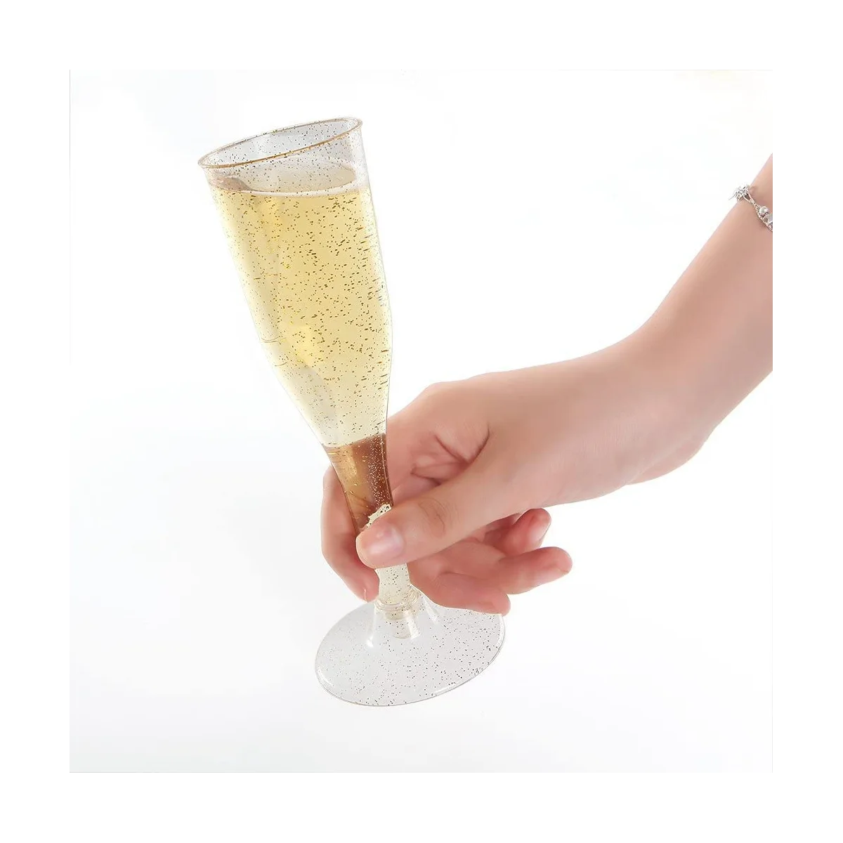 

Plastic Champagne Flutes, Wine Glasses Gold Glitter Champagne Glasses Reusable Stemmed Party Wine Cups for Parties